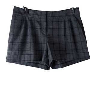 Apostrophe Women Pleated Plaid Cuffed High Rise Dress Shorts Preppy 12 Grey